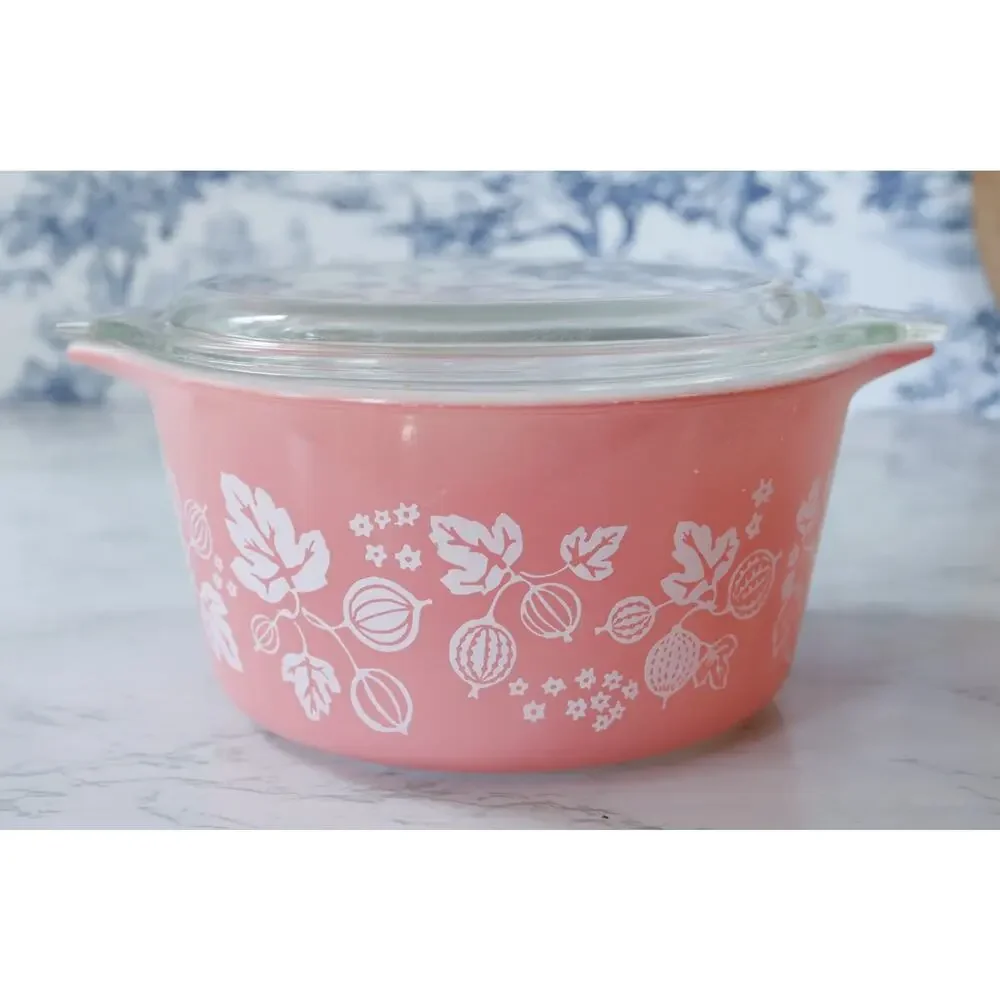 Vintage Pyrex Pink Gooseberry Cinderella Casserole Dish Bowl 471 473 and 1 Lid